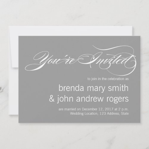 Gray White Simple Script Modern Wedding Invitatioa 5x7 Paper Invitation Card
