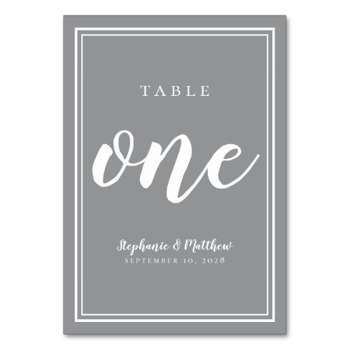 Gray White Simple Wedding Table Number One