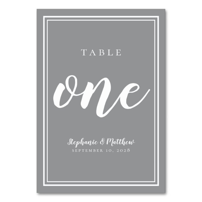 Gray White Simple Wedding Table Number One (Front)