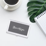 Gray & White Sketched Cursive Script Business Card Case<br><div class="desc">Elegant business card case features your name,  title,  or choice of personalization in white hand scripted cursive lettering on a dark gray background.</div>