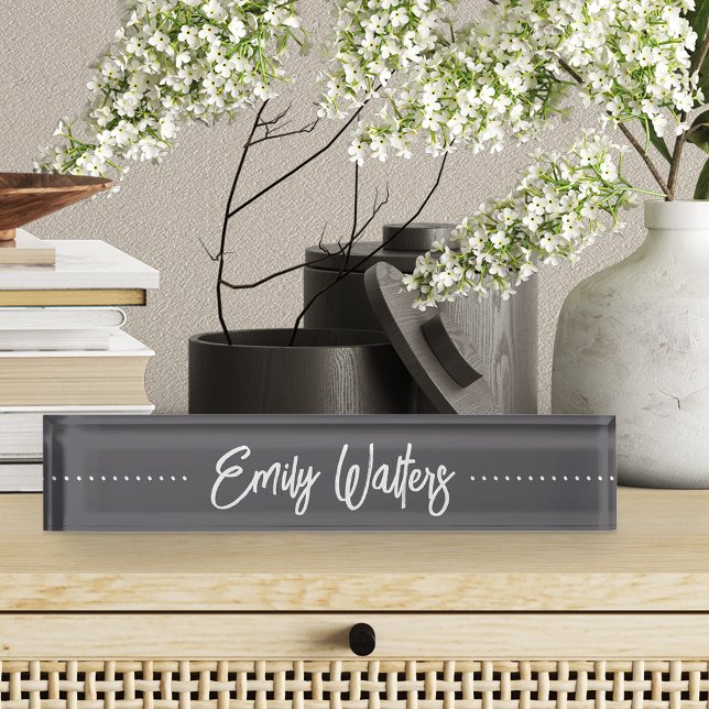 Gray & White Sketched Cursive Script Desk Name Plate (Creator Uploaded)