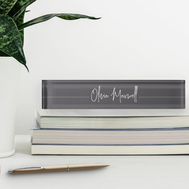 Gray & White Sketched Cursive Script Desk Name Plate (Creator Uploaded)