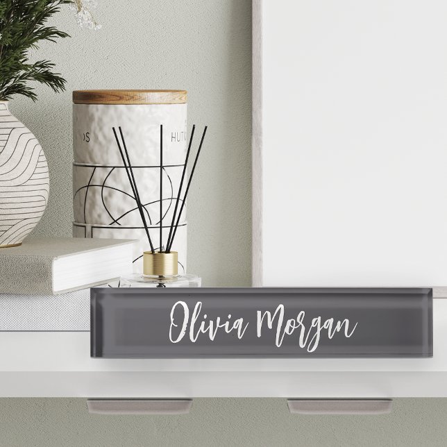 Gray & White Sketched Cursive Script Name Desk Name Plate (Creator Uploaded)