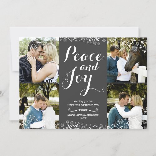 Gray  White Snowflake Holiday Photo Card