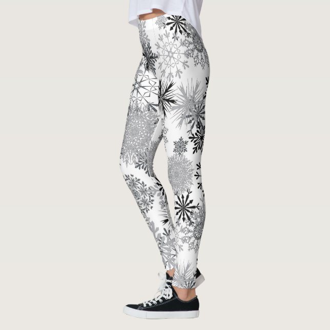 Gray white snowflake pattern leggings Christmas (Left)