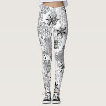 Gray white snowflake pattern leggings Christmas