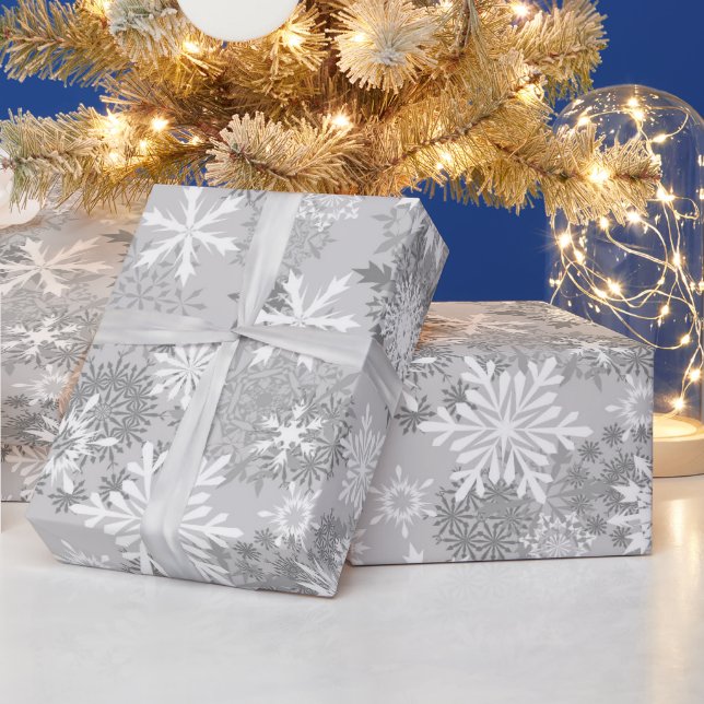 Gray white snowflake pattern wrapping paper (Holidays)