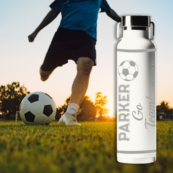 Gray White Soccer Name | Go Team Sports Water Bottle by tjssportsmania at Zazzle