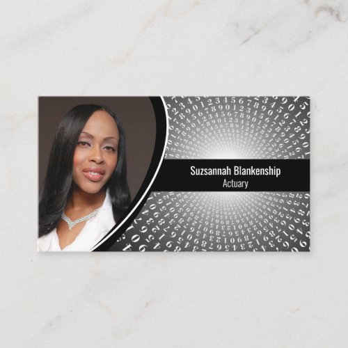 Gray White Spiral Numbers Custom Photo QR Code Business Card