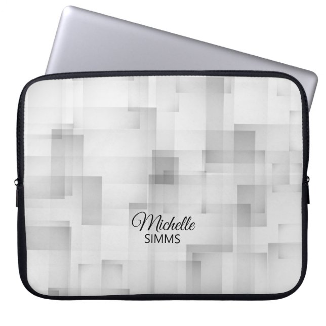 Gray-White Square Pattern and Customization Laptop Sleeve (Front)