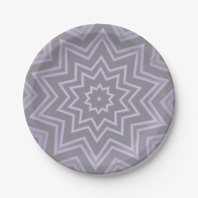 Gray White Star Modern Geometric Pattern Paper Paper Plates (Front)
