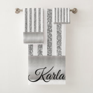 Gray & White Stripe Bathroom Towel Sets