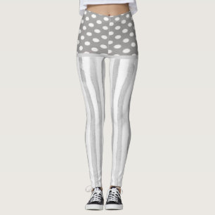 Gray White Stripe Circles Leggings