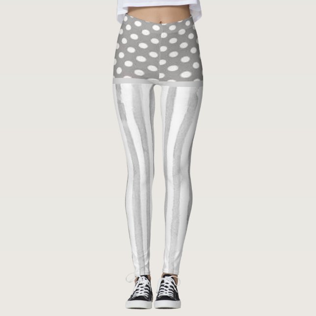 Gray White Stripe Circles Leggings (Front)