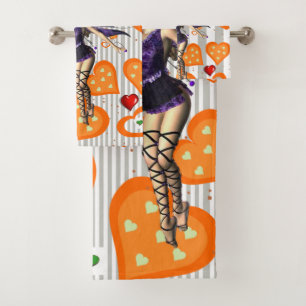 Gray & White Stripe Fairy Bathroom Towel Sets