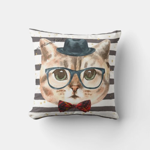 Gray  White Stripe Hipster Cat Head Pillow