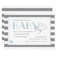 Gray & White Stripe Light Blue Boys Baby Shower Card