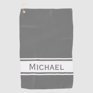Gray White Stripe Modern Name Monogram Golf Towel