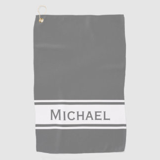 Gray White Stripe Modern Name Monogram Golf Towel