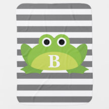 Gray White Stripe Pattern Frog Monogram