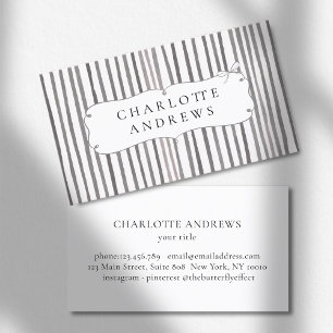 Gray White Stripe Vintage Bow Business Card