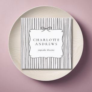 Gray White Stripe Vintage Bow Square Business Card