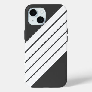 Gray White Striped 70s 80s Classic Retro Stripes iPhone 15 Case