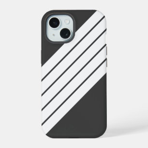 Gray White Striped 70s 80s Classic Retro Stripes iPhone 15 Case