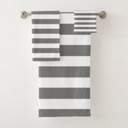 Gray &amp; White Striped Bath Towels