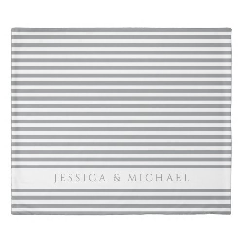 Gray  White Striped Pattern Name Duvet Cover