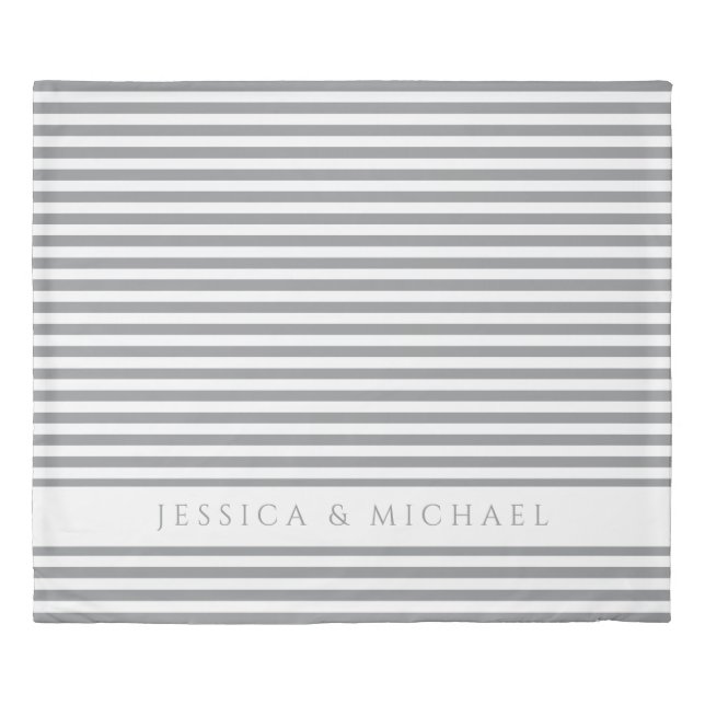 Gray & White Striped Pattern Name Duvet Cover (Front)