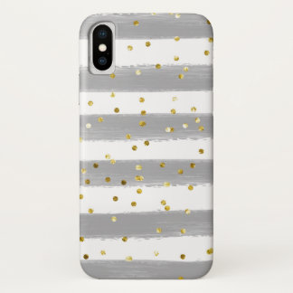 Gray, White Stripes, Gold Confetti Cell Case