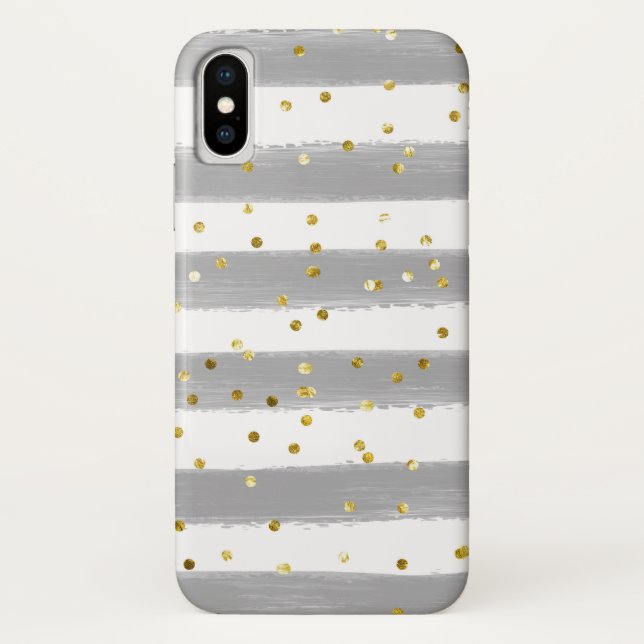 Gray, White Stripes, Gold Confetti Cell Case (Back)