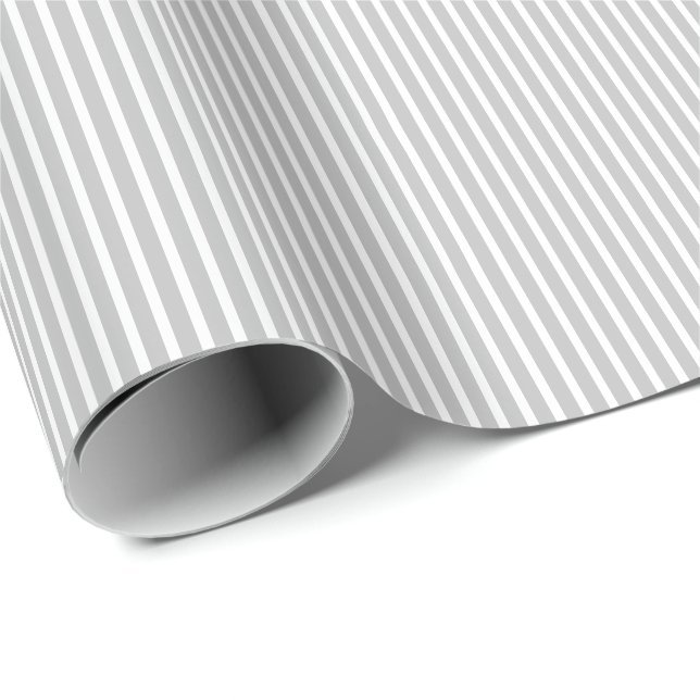 Gray White Stripes Grey Line Patterns Cute Holiday Wrapping Paper (Roll Corner)
