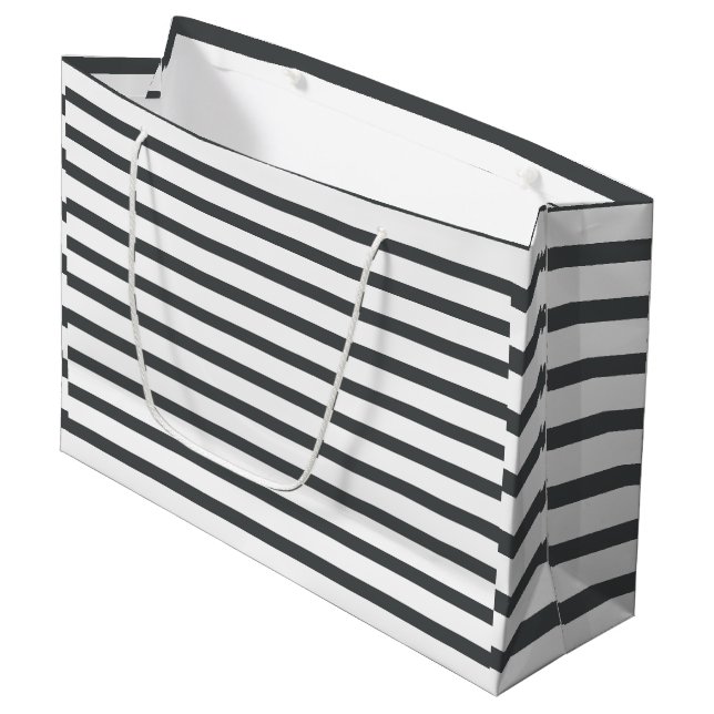 Gray White Stripes Large Gift Bag (Front Angled)