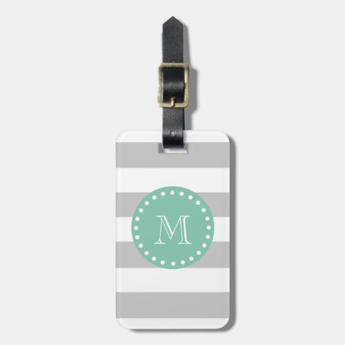 Gray White Stripes Pattern Mint Green Monogram Luggage Tag