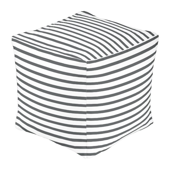 Gray White Stripes Pouf (Angled Front)