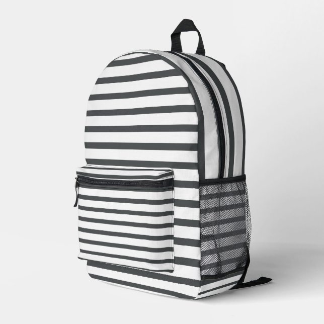 Gray White Stripes Printed Backpack (Back Corner Right)