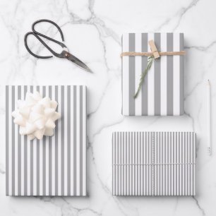 Gray & White Stripes Wrapping Paper Sheets