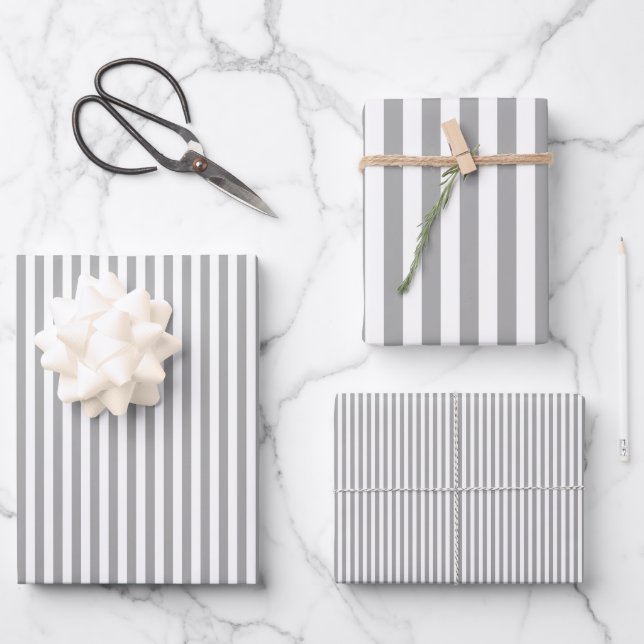 Gray & White Stripes Wrapping Paper Sheets (Front)