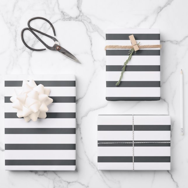Gray White Stripes Wrapping Paper Sheets (Front)