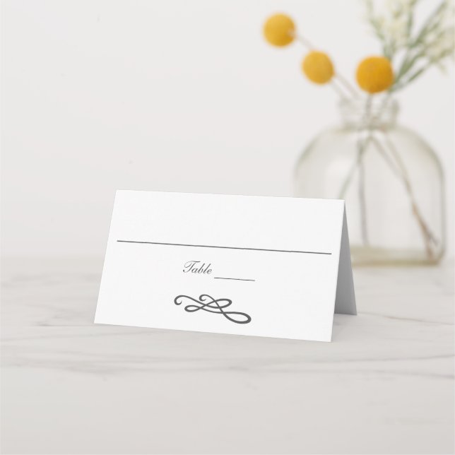 Gray White Swirl Flourish Simple Traditional Place Card (Front)