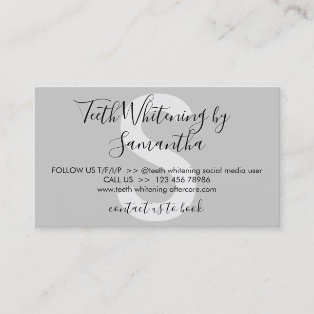 Gray White Teeth Whitening Aftercare Tips Business Card (Front)