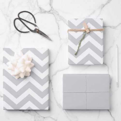 Gray  White Thick Chevron Wedding Birthday V1 Wrapping Paper Sheets