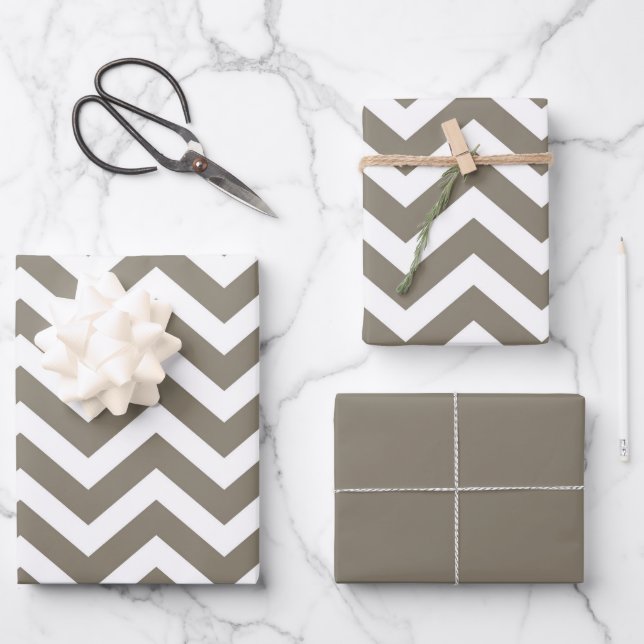 Gray & White Thick Chevron Wedding Birthday V3 Wrapping Paper Sheets (Front)