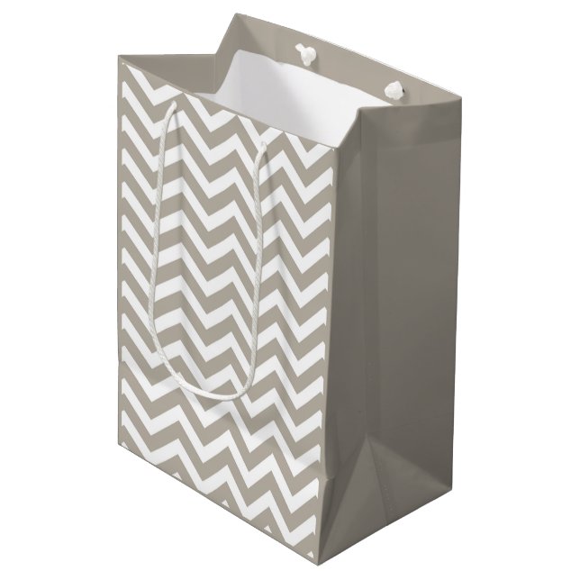 Gray & White Thick Chevron Wedding Birthday V4 Medium Gift Bag (Front Angled)