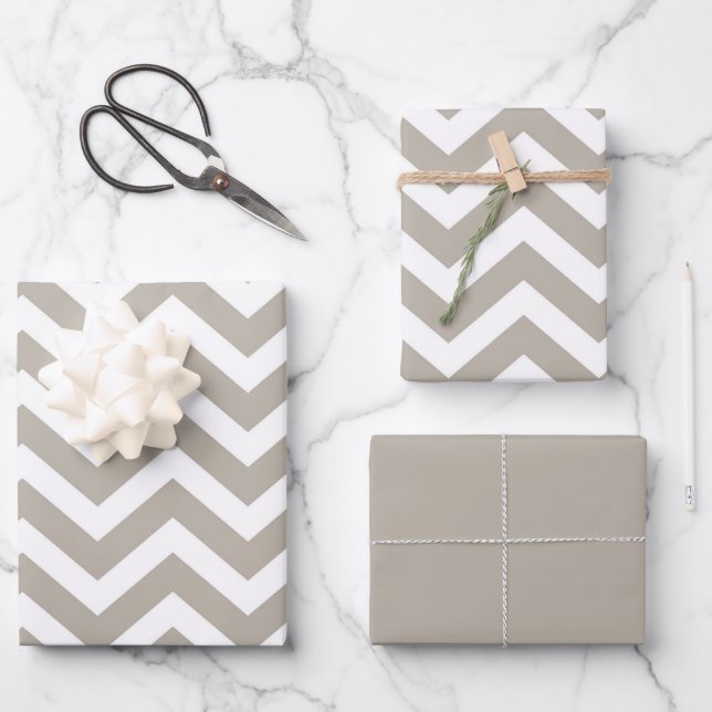 Gray & White Thick Chevron Wedding Birthday V4 Wrapping Paper Sheets (Front)