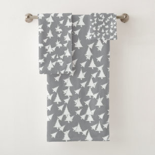 Gray White Trees  Bath Towel Set