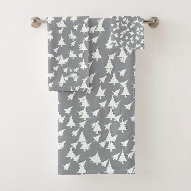 Gray White Trees  Bath Towel Set (Insitu)