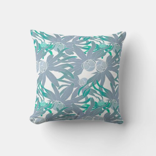 Gray  White Tropical Abstract Floral Pattern Throw Pillow